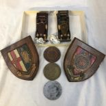 2 wooden shields including Royal Engineers, 3 USA presidential medal seals,