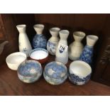 6 Japanese sake flasks and 5 sake cups (all with marks)