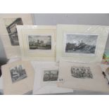 3 coloured engravings of Lincoln cathedral and 3 other engravings of Lincoln featuring cathedral &