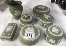 7 items of Wedgwood green jasper ware.