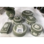 7 items of Wedgwood green jasper ware.