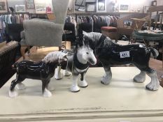 3 pottery horses (one a/f).
