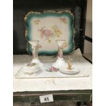 A part china trinket set and a porcelain tray.