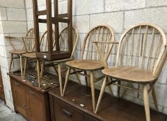 5 pine kitchen chairs including 2 carvers and a bar stool.