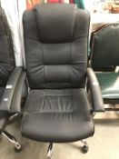 A black leather office chair.