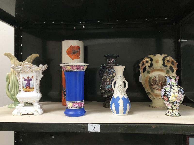 A quantity of vases including oriental style and Staffordshire.