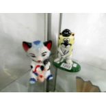 A Lorna Bailey cat with mouse (a/f) and a Lorna Bailey golfing cat.