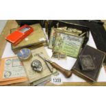 A mixed lot including dominoes, cigarette silks, silver fronted bible, WW2 ephemera,