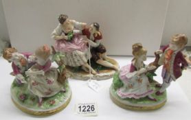 3 fine Regency Versaille continental porcelain figure groups, marked D R 1855.