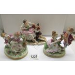 3 fine Regency Versaille continental porcelain figure groups, marked D R 1855.