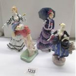 4 Royal Doulton figurines being Shepherdess HN735 (a/f), Windflower HN1763,