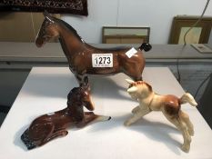 A Beswick horse and 2 Sylvac horses,.