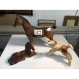 A Beswick horse and 2 Sylvac horses,.