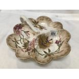 A Royal Bonn hand painted hors d'ouvre dish featuring birds and flowers.