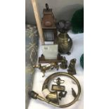 A mixed lot of brass and copper including car horn (a/f).