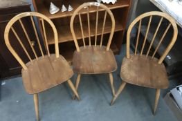 3 pine kitchen chairs.