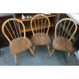 3 pine kitchen chairs.