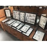 A quantity of framed and glazed engravings of steam engines and machinery parts.