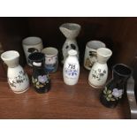 6 Japanese sake vessles and 3 beakers.