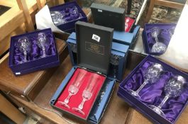 4 fine boxed Edinburgh crystal glasses, 2 sets of 4 crystal glasses and a pair of French glasses.