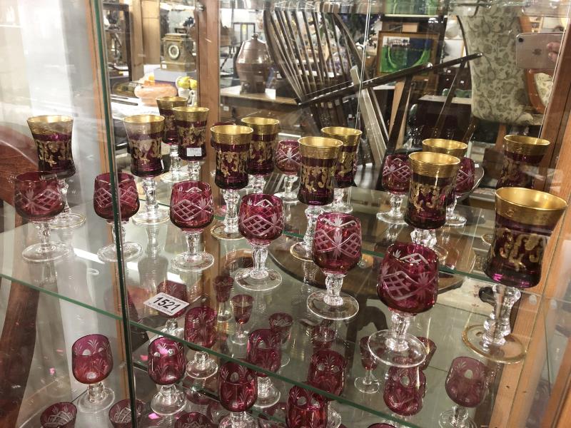 A large collection of assorted cranberry glass ware including gilded. - Image 3 of 3