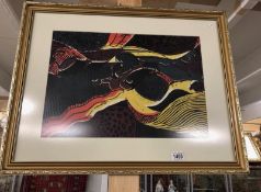 A 1960's abstract lino cut/screen print by D.R. Adamson, signed D.R.A and dated 1963.