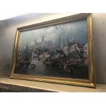 A gilded framed print of the Brayford in Lincoln by W Carmichael 1858.
