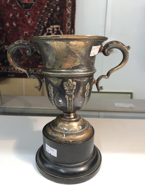 A silver trophy on stand inscribed "Sheffield Telegraph Golf Cup 1932", hall marked Walker and Hall, - Image 2 of 2