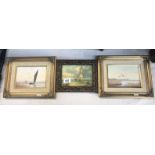 2 framed paintings 'On Board' by Maureen Parker Beccles and 1 other.