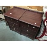 A pair of dark wood effect bedside drawers.