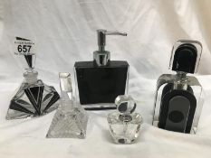 3 art deco style scent bottles and 2 others.