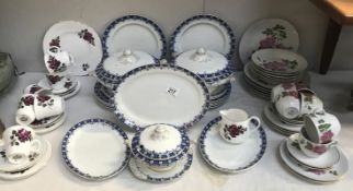 A quantity of blue and white and cut edge dinner ware items including tureens marked Doreen,