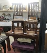 4 rustic dining chairs and a dining table.