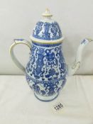 A large Leeds blue and white transfer print pearl ware coffee pot,.