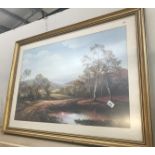 A framed and glazed print of a countryside scene entitled Autumn Heather by Wendy Reeves.