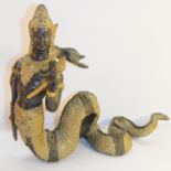 A gilded bronze serpent tailed figure.