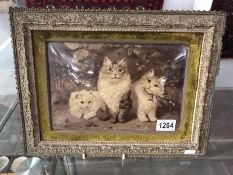 A Victorian cristolian of 3 cats, a/f.