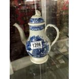 A petite 18th century blue and white Leeds pearl ware coffee pot.