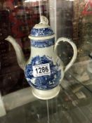 A petite 18th century blue and white Leeds pearl ware coffee pot.