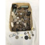 A mixed lot of old British (pre-decimal) and foreign coins - some coins in bank rolls.