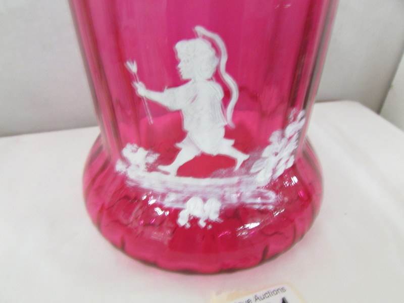 A Mary Gregory style cranberry glass biscuit barrel. - Image 2 of 2