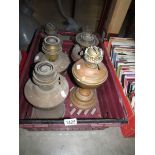 6 brass oil lamp bases including Duplex and Aladdin.