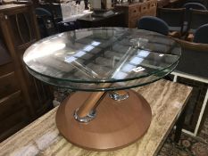 A round glass topped table