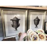 2 framed and glazed pictures of Grecian/Roman urns.