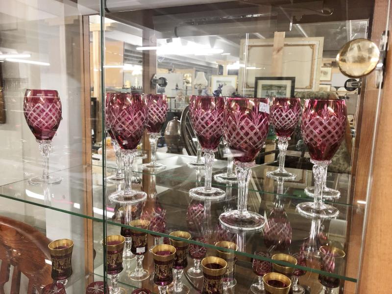 A large collection of assorted cranberry glass ware including gilded. - Image 2 of 3