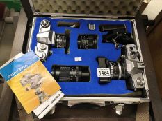 A Praktica Noa 1B camera, A Praktica LTL 3 camera, 2 extra lenses, accessories and case,.