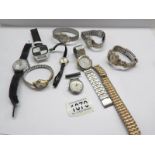 8 various wrist watches including 'Asibo' de luxe and Ingersoll nurses fob watch.