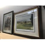 2 framed and glazed golfing related prints.