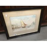 An Edwardian watercolour of Mediterranean fishing boats.