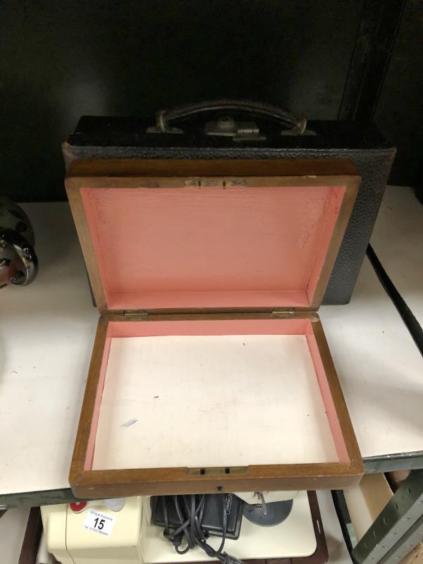 A 1920s travelling stationary case and a wood box. - Image 2 of 2